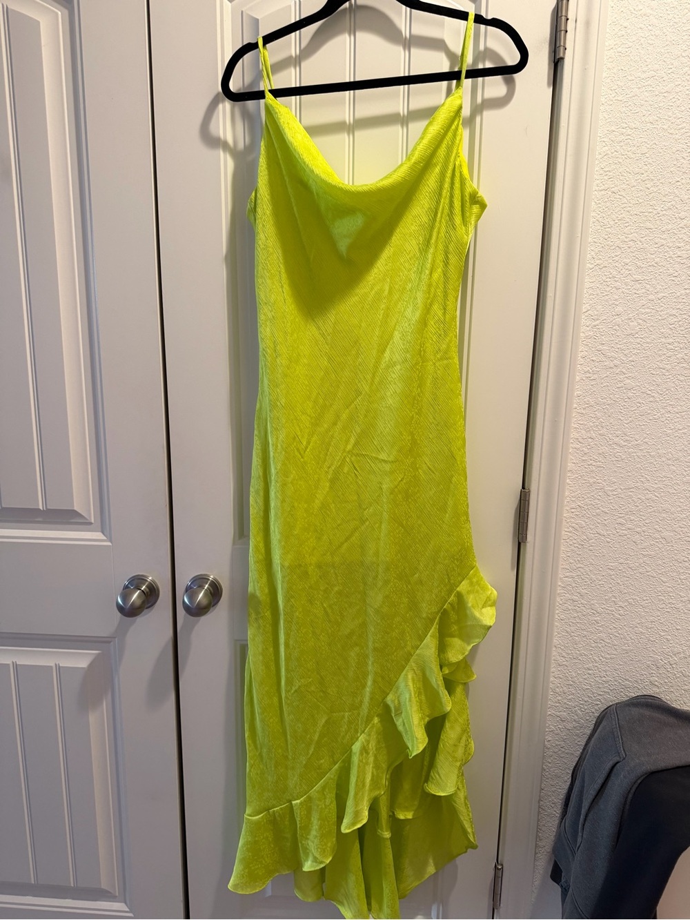 Neon Yellow Slip Maxi Dress with Ruffle Hem